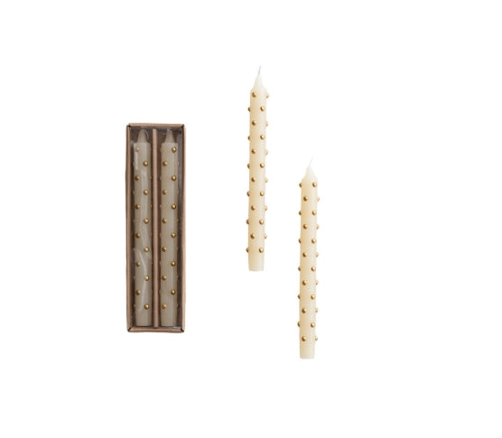 Gold Dotted Cream Candles - 10" - Set of 2