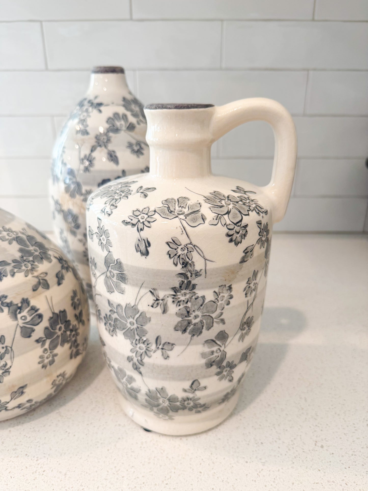 Gray Floral Crackled Vase - 3 Styles