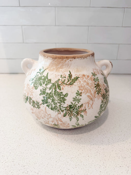 Green & Cream Chinoiserie Pot - 2 Sizes