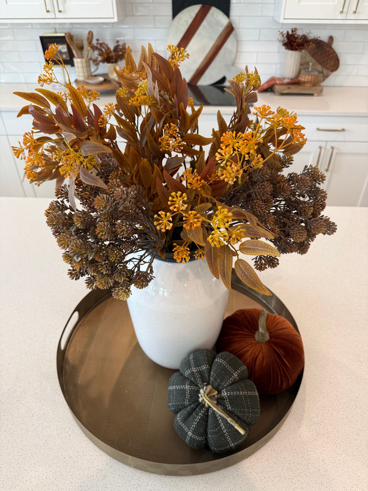 Orange Laurel (3) & Brown sedum spray (3)