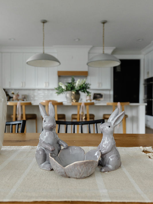 Stoneware Rabbit with Flower Bowl