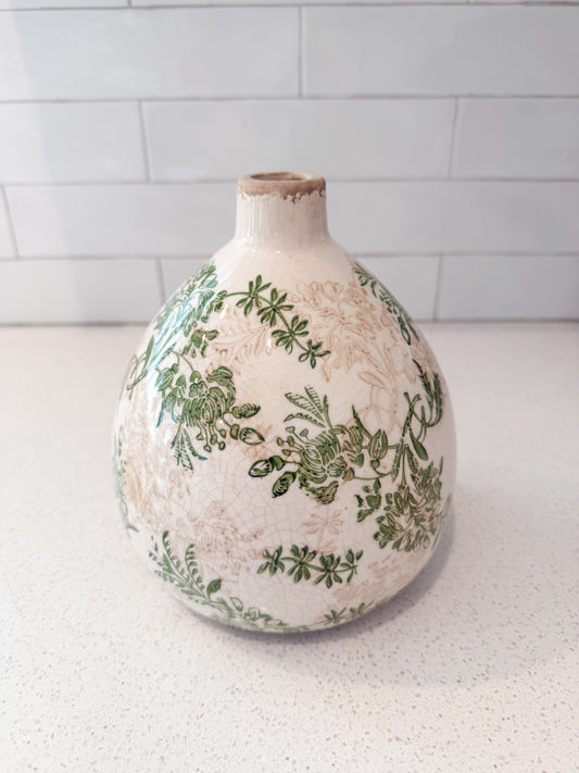 Green & Cream Chinoiserie Vase - 2 Sizes
