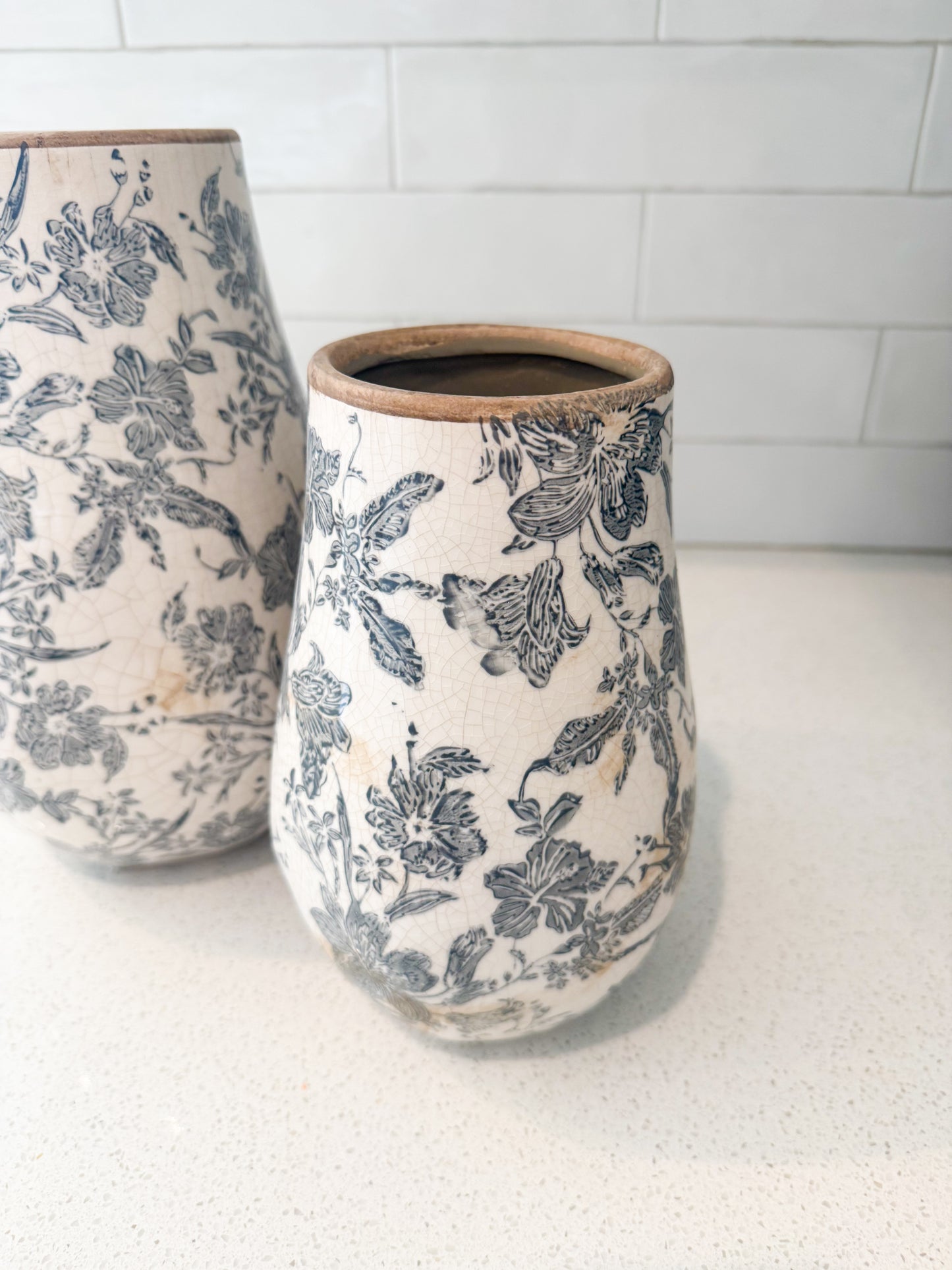Gray & Cream Floral Vase - 2 Sizes