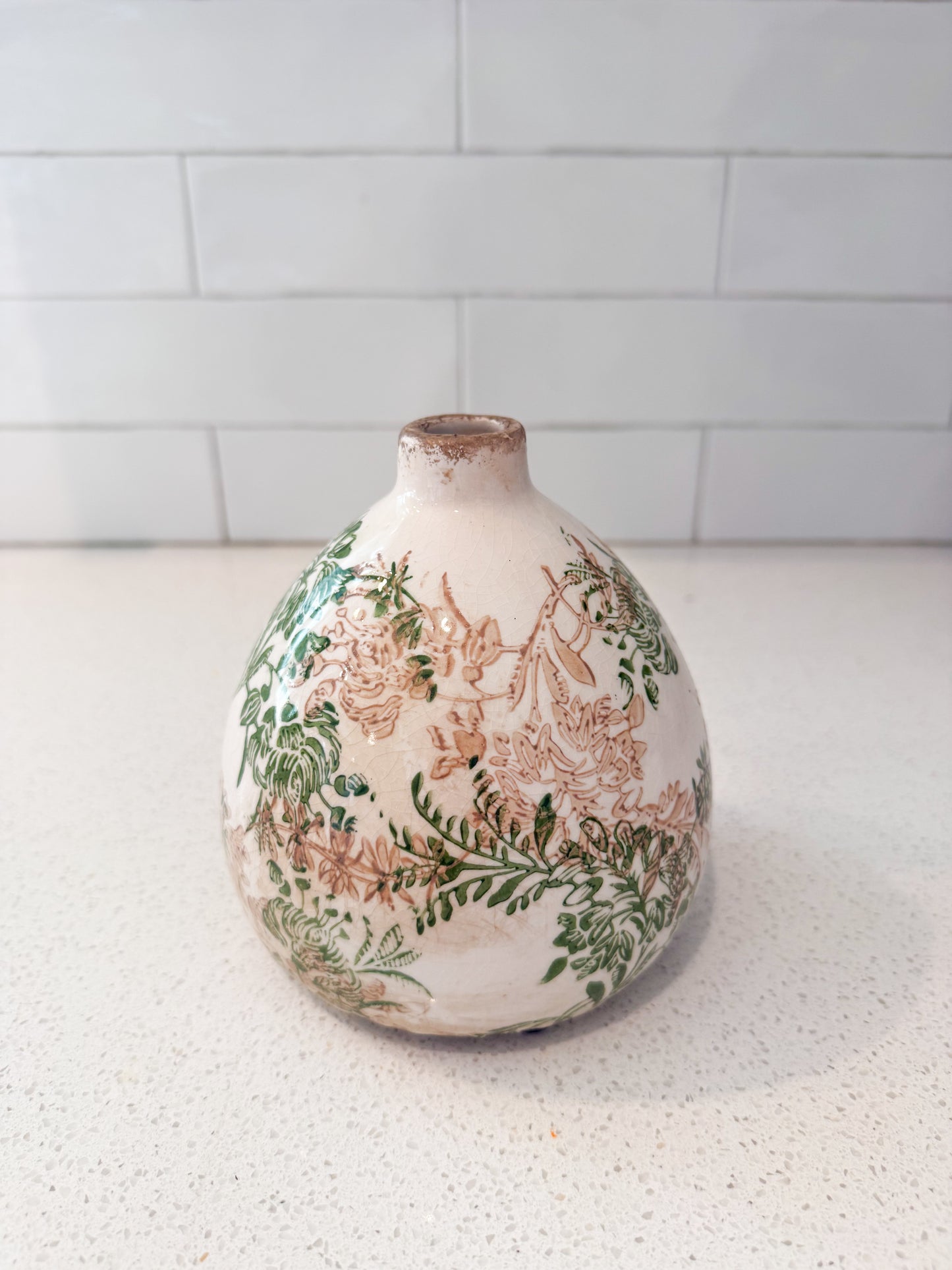 Green & Cream Chinoiserie Vase - 2 Sizes