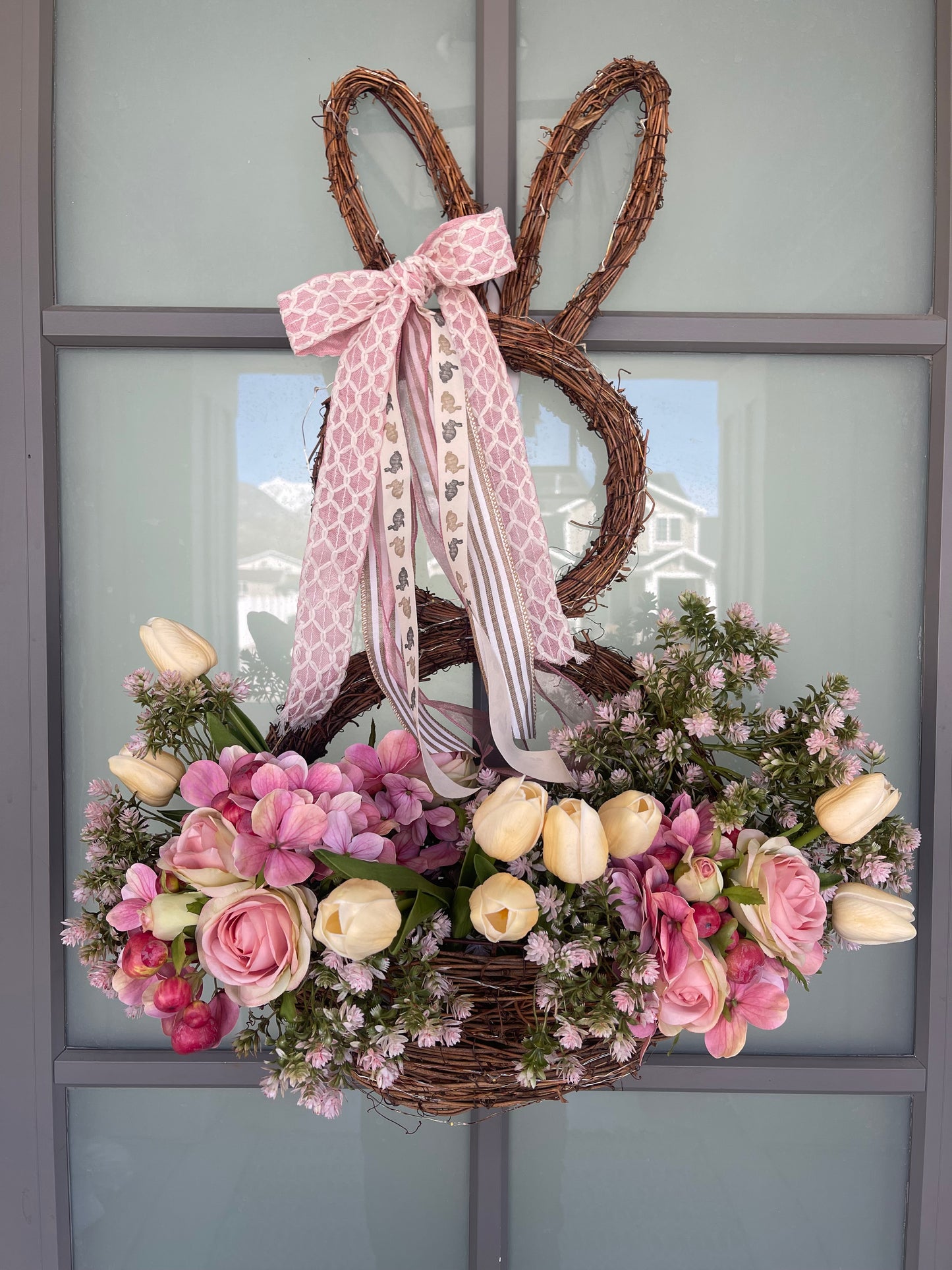 Bunny Door Hanger Wreath #1 - all pictured stems & ribbon included