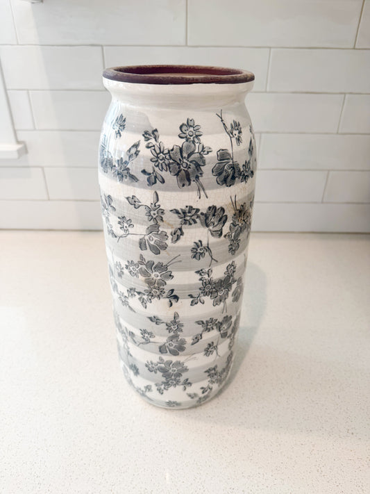 Gray Floral Crackle Vase - 14.5"X5.5"