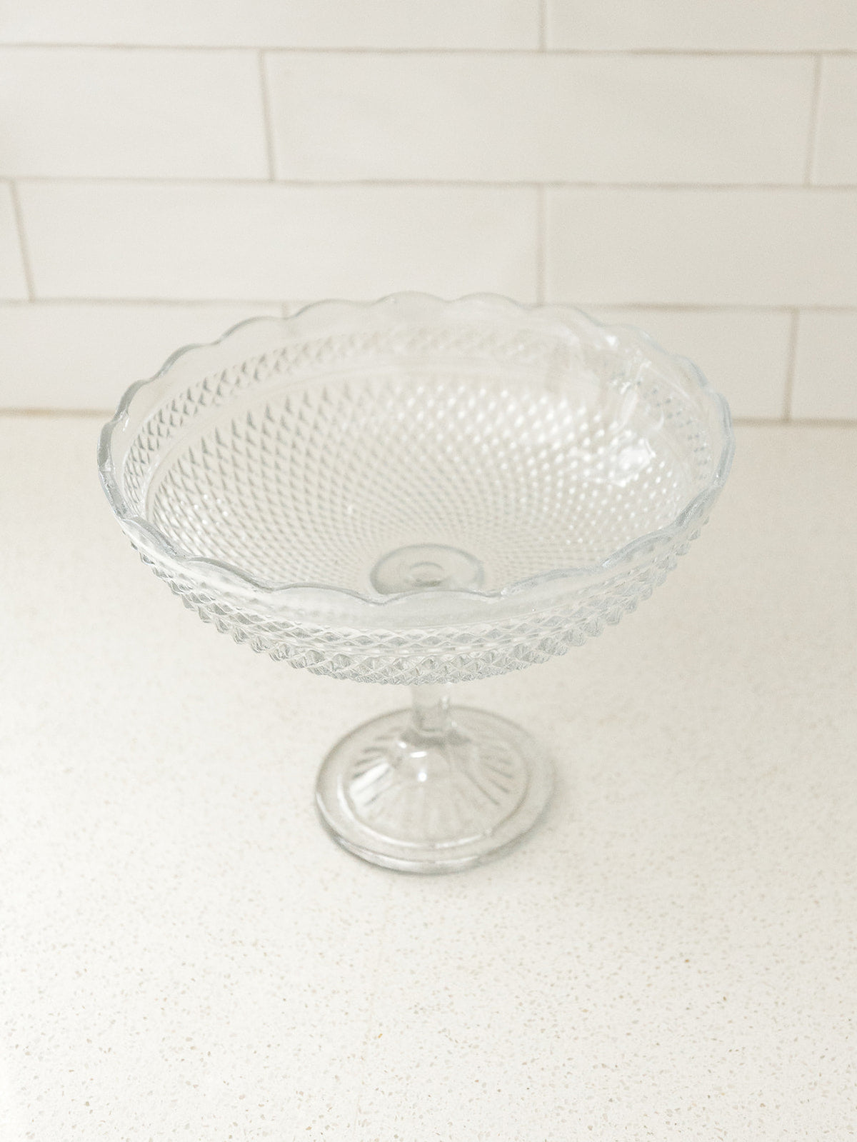 Etched Glass Compote with Scalloped Edge - 12"X10.5" (local pick up only on this item)