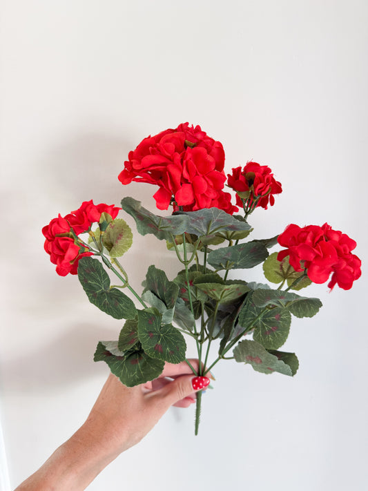 Red Geranium Bush - 13”