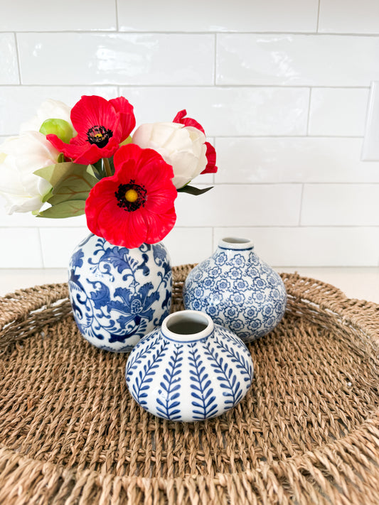Hand Stamped Blue and White Vase - 3 Styles