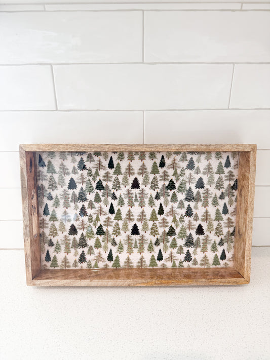 Christmas Trees Enameled Wood Tray - 2 Sizes