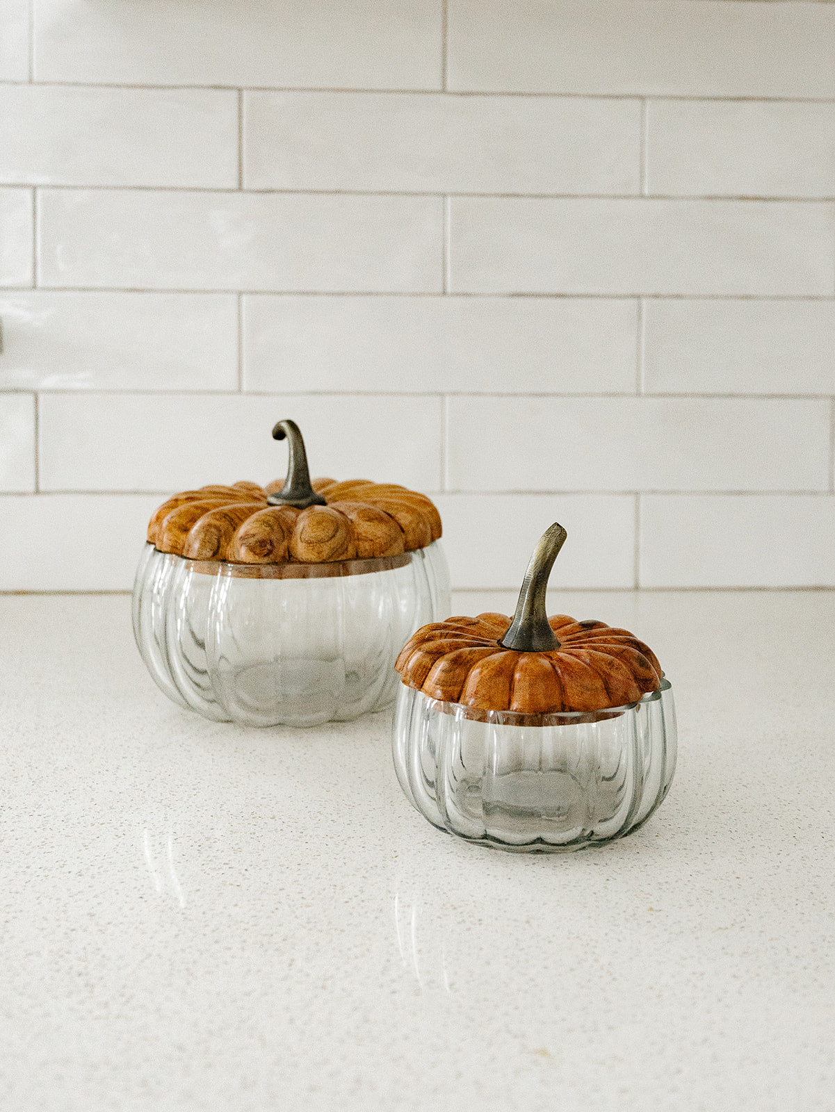 Glass Pumpkin with Wood Lid - 2 Sizes