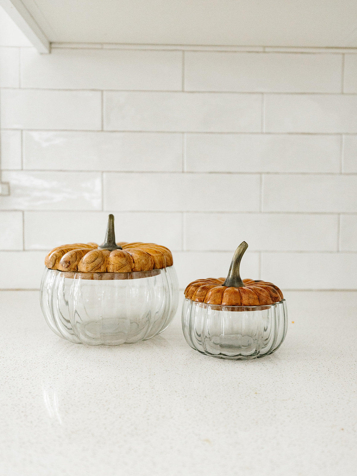 Glass Pumpkin with Wood Lid - 2 Sizes