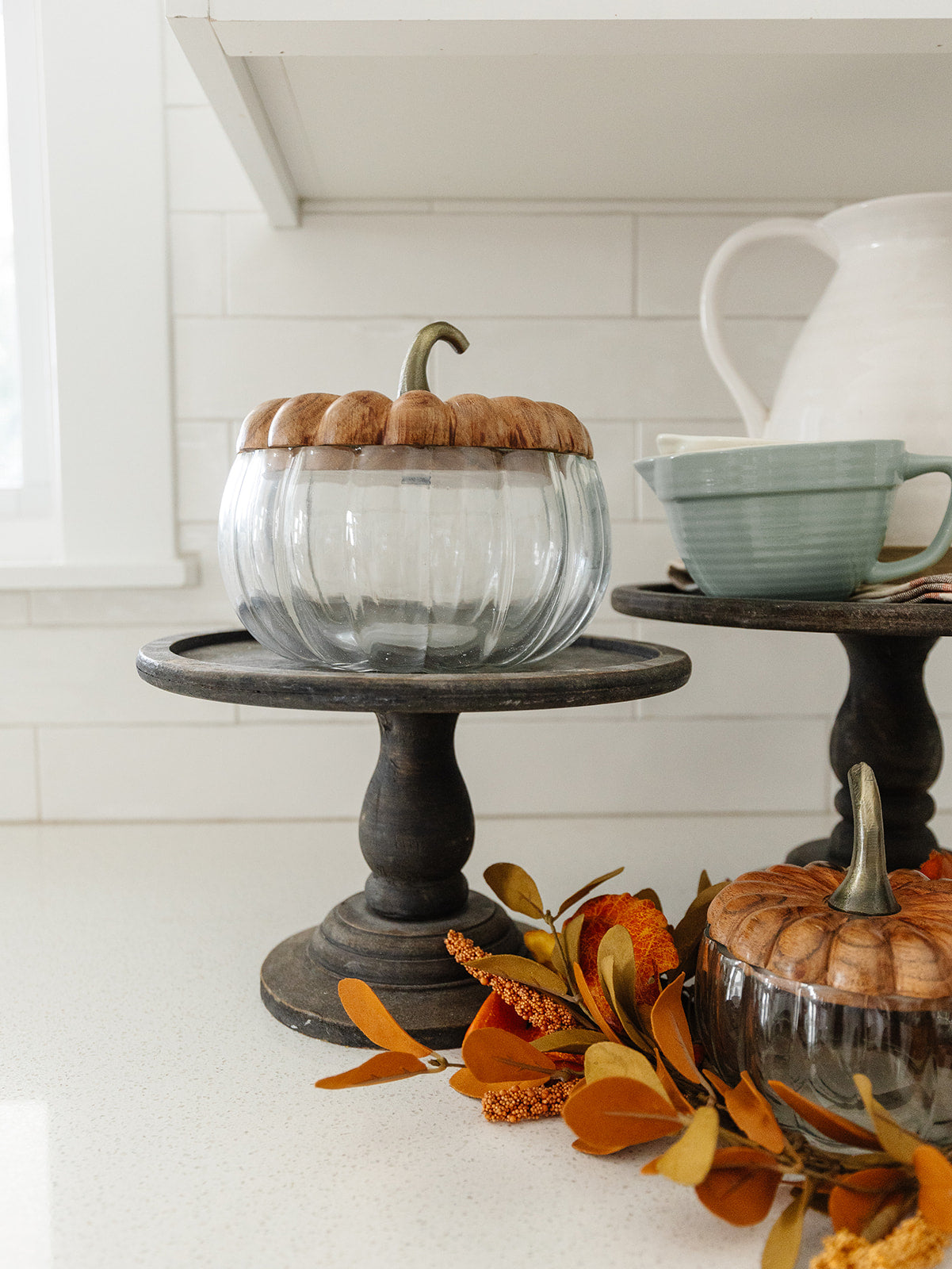 Glass Pumpkin with Wood Lid - 2 Sizes