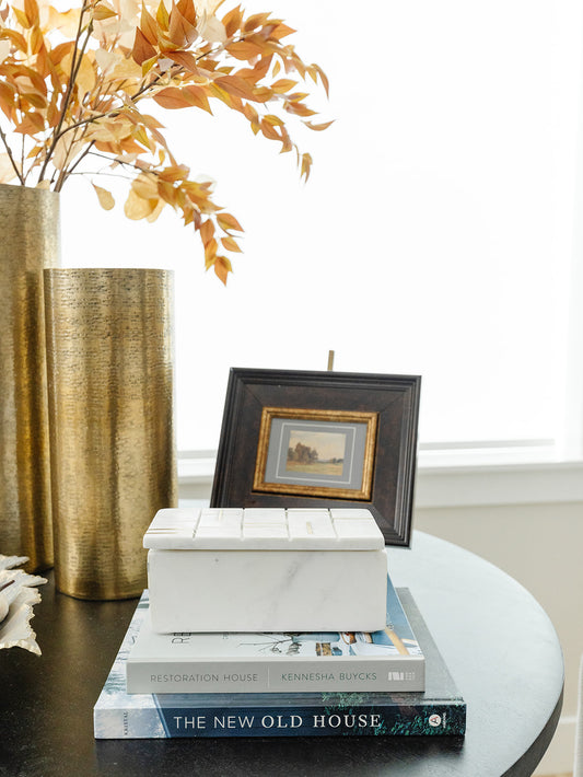 White Marble Box with Brass Inlay