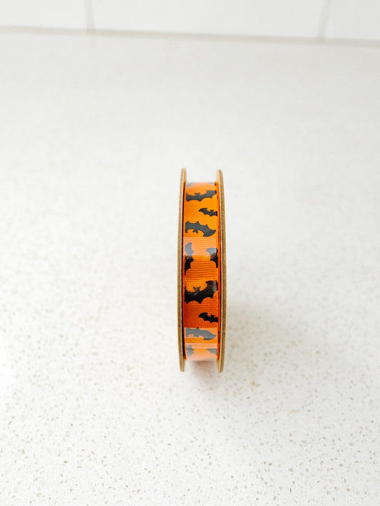 Orange with Bats Grosgrain Ribbon - 5/8"