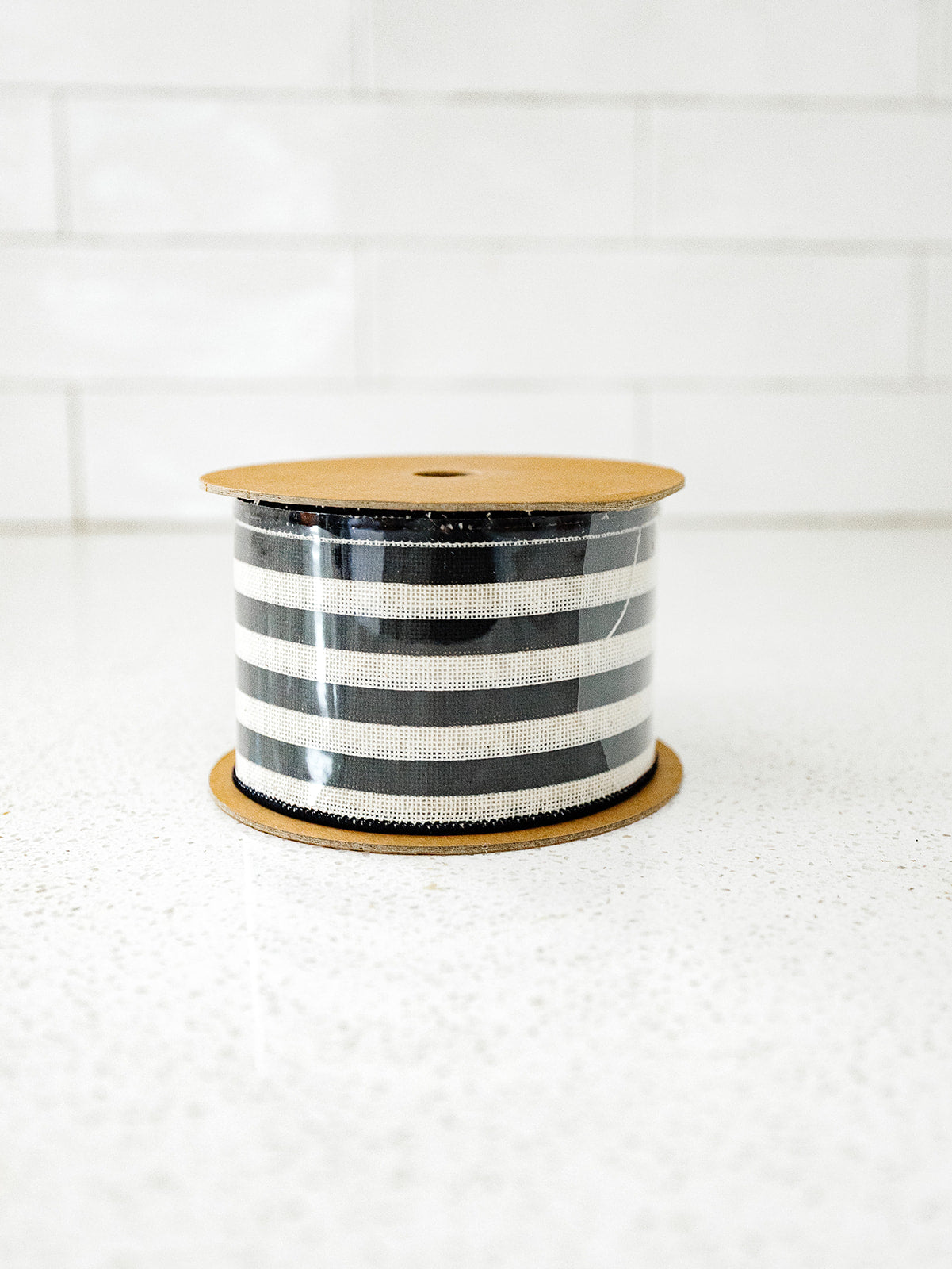 Black and White Striped Wired Ribbon - 2.5"