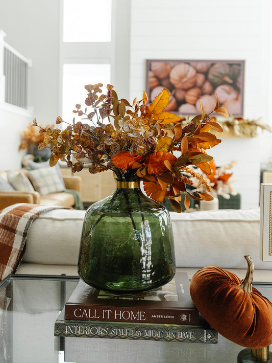 Green Glass Vase with Gold Metal - 3 Sizes