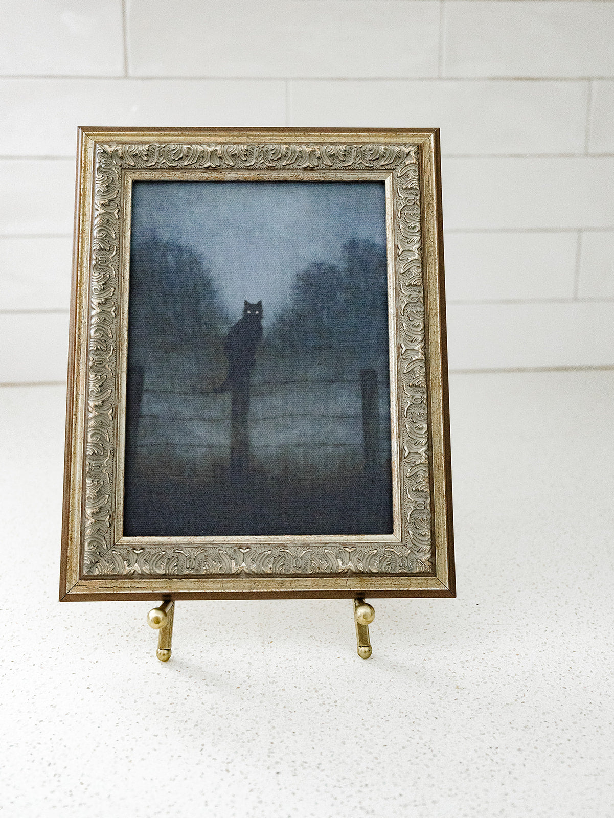 Spooky Black Cat Framed Art - 8"x10"