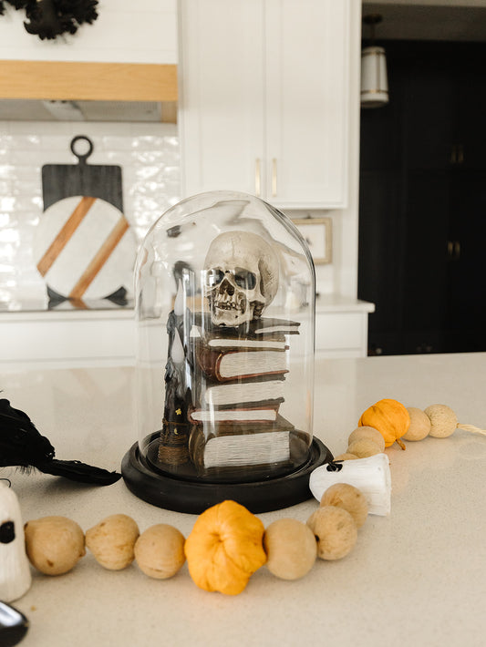 Cloche Skull on Books with LED Candles - Local pick up only on this item