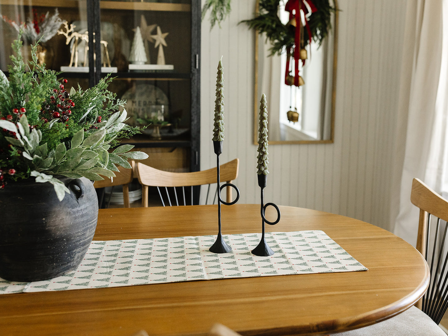 Green & Gold Tipped Tree Shaped Taper Set - two sizes