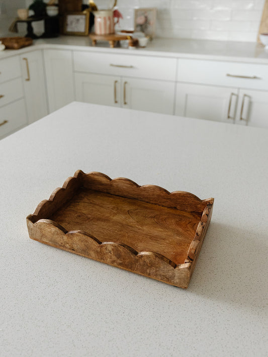Mango Wood Scalloped Tray - 12"x8"