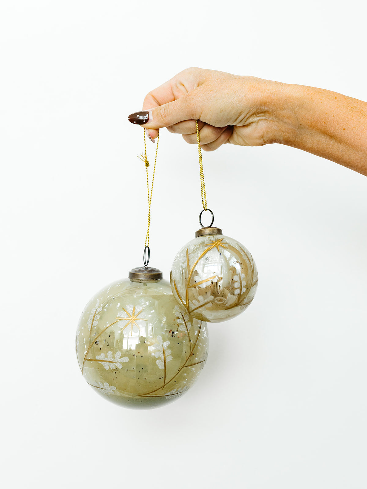 Star Etched Sage Glass Ornament - 2 Sizes (local pick up only on this item)
