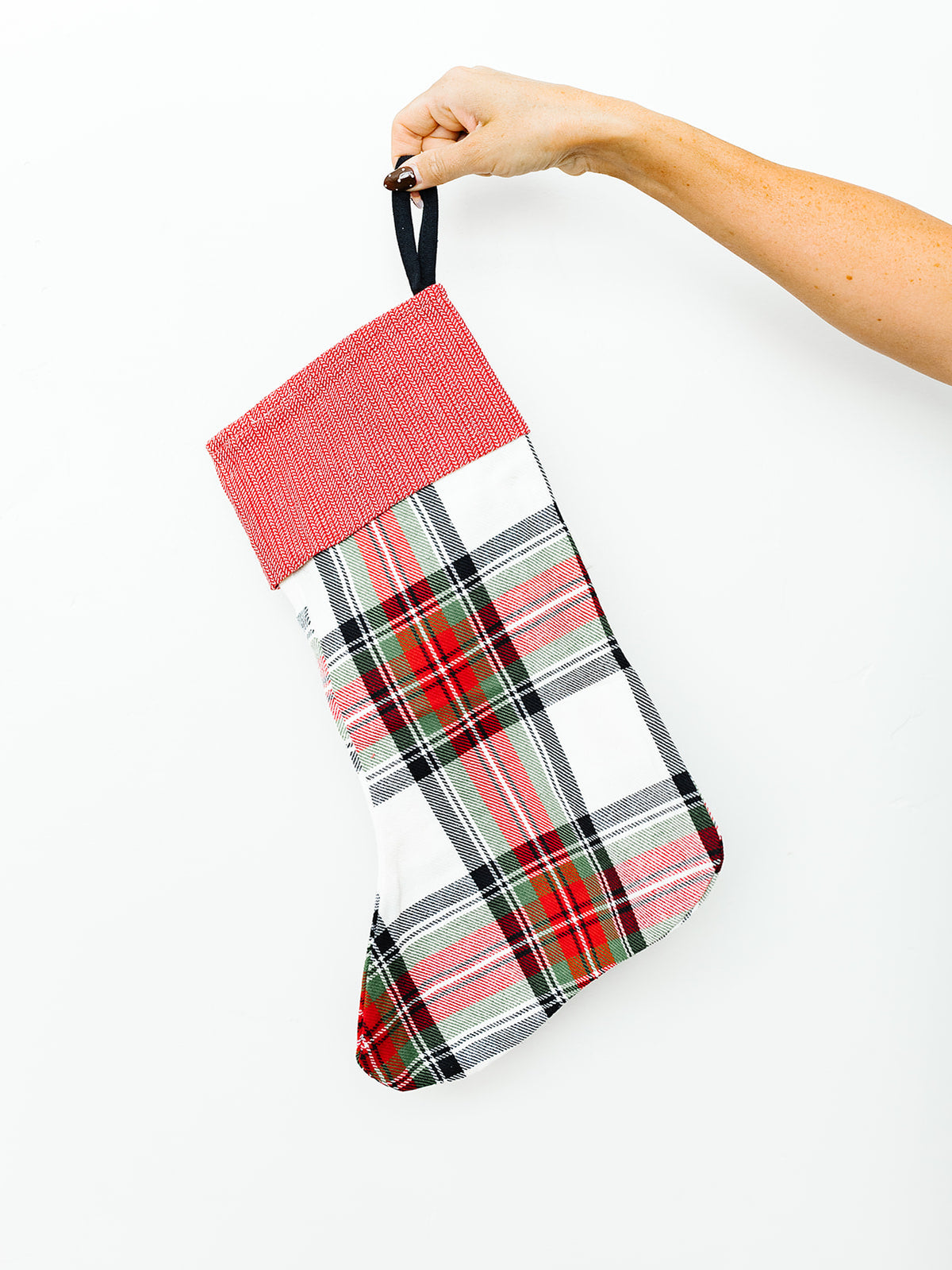 Cream Plaid Christmas Stocking - 11"x18"