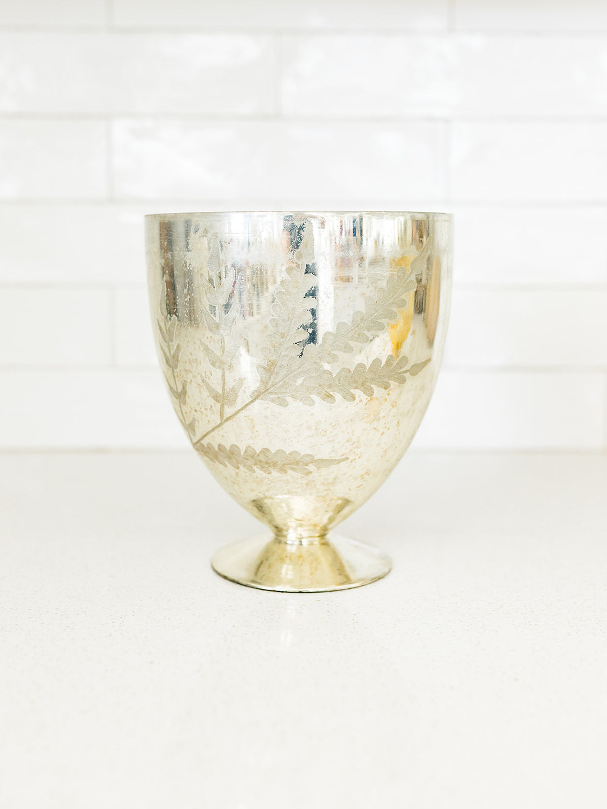 Silver Etched Mercury Glass Footed Vase - 2 Sizes (local pick up only on this item) 