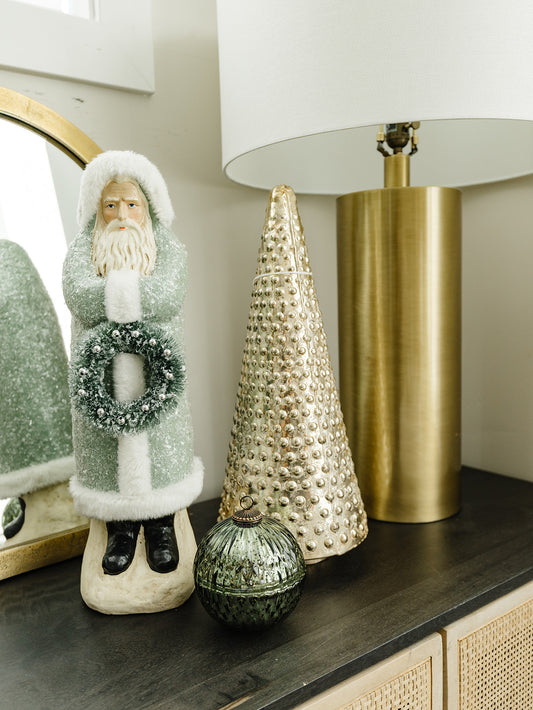 Santa Holding a Wreath - Cream & Green