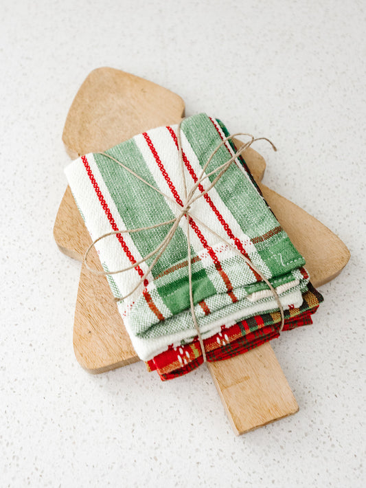 Woven Dish Cloths and Tree Shaped Board - Set of 4