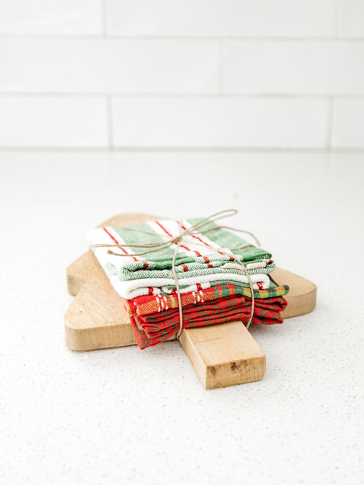 Woven Dish Cloths and Tree Shaped Board - Set of 4