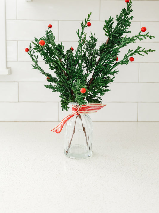 Berry and Cedar in a Glass Vase - 16"