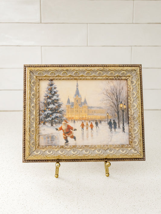 Skating Santa Framed Art - 2 Sizes