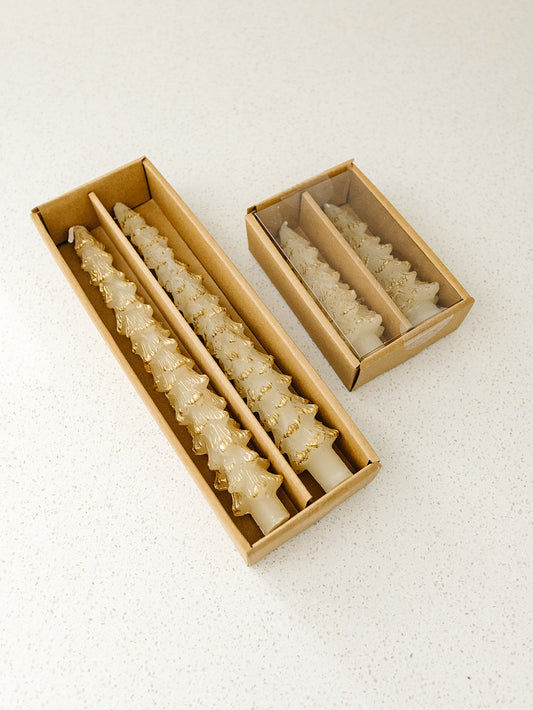 Tree Shaped Gold Tipped Ivory Candles - Set of 2 - 2 Sizes