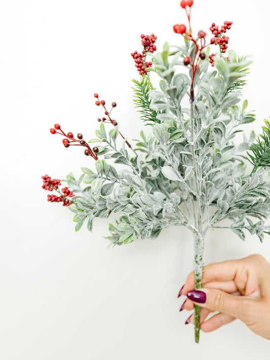 Boxwood Pine & Red Berries Bush - 14"