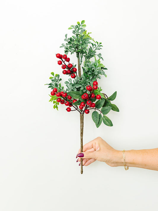 Mixed Boxwood and Red Berry Stem - 20"