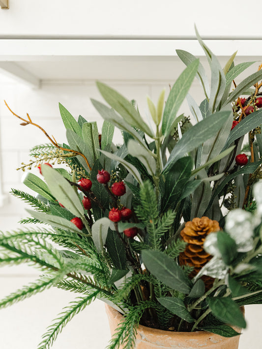 Pinecone/Berry/Eucalyptus/Pine in Terra Cotta Pot - 12"