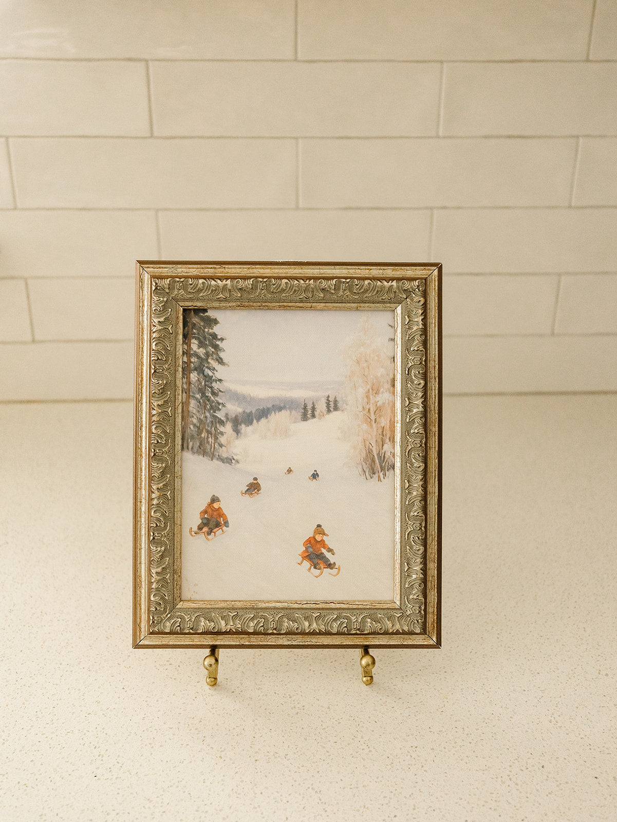 Sledding on a Winter Day Framed Art - 2 Sizes
