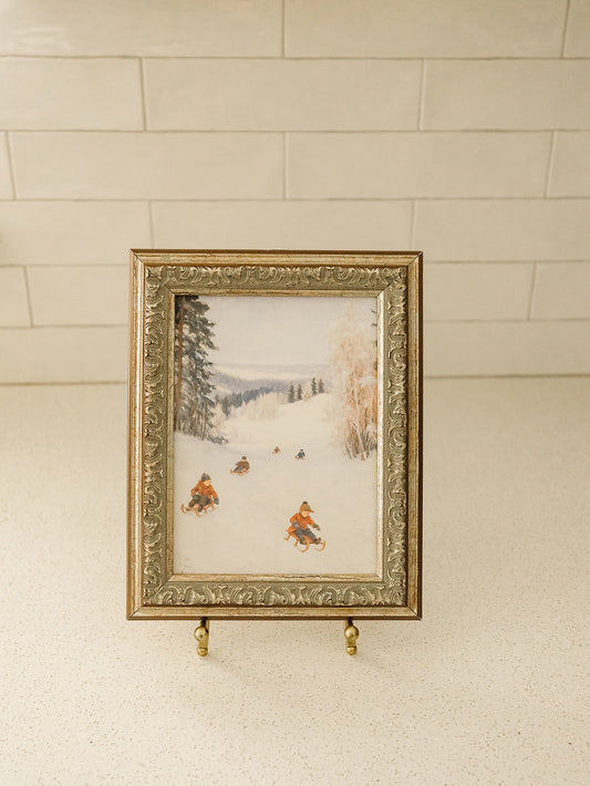 Sledding on a Winter Day Framed Art - 2 Sizes