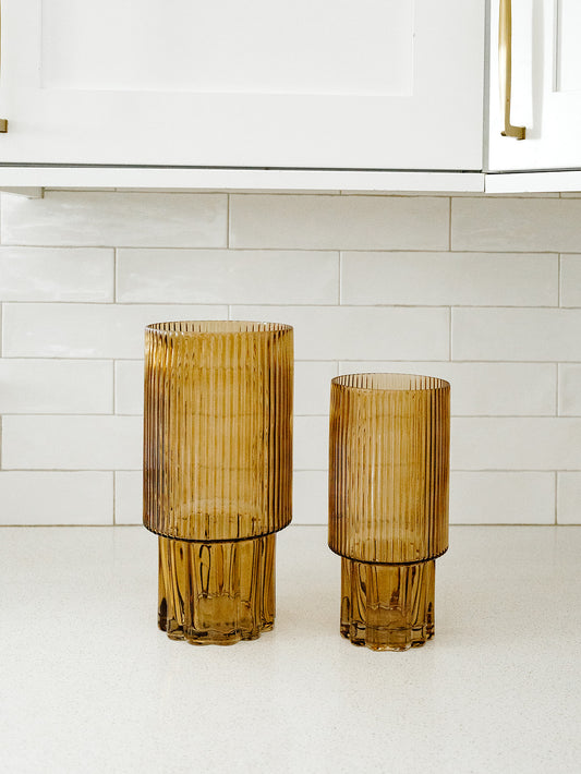 Brown Line Pressed Glass Vase - 2 Sizes