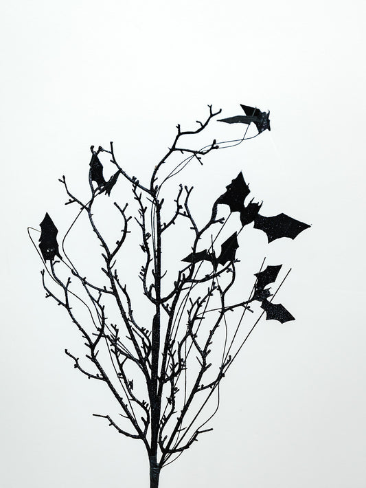 Black with Purple Glitter Twig and Bat Spray - 30"