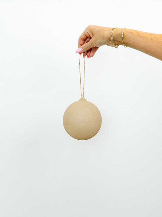 Beige Glittered Glass Ornament - 2 Sizes