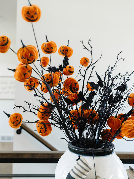 Black with Purple Glitter Twig and Bat Spray - 30"