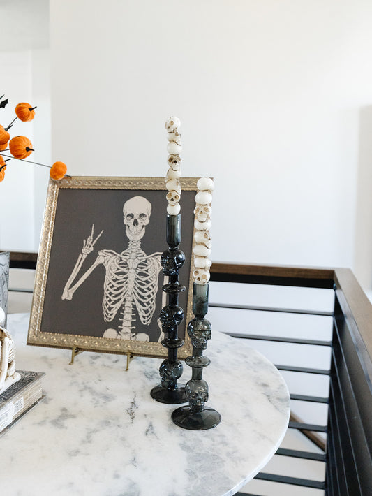 Gray Glass Skull Taper Holders - Set of 2