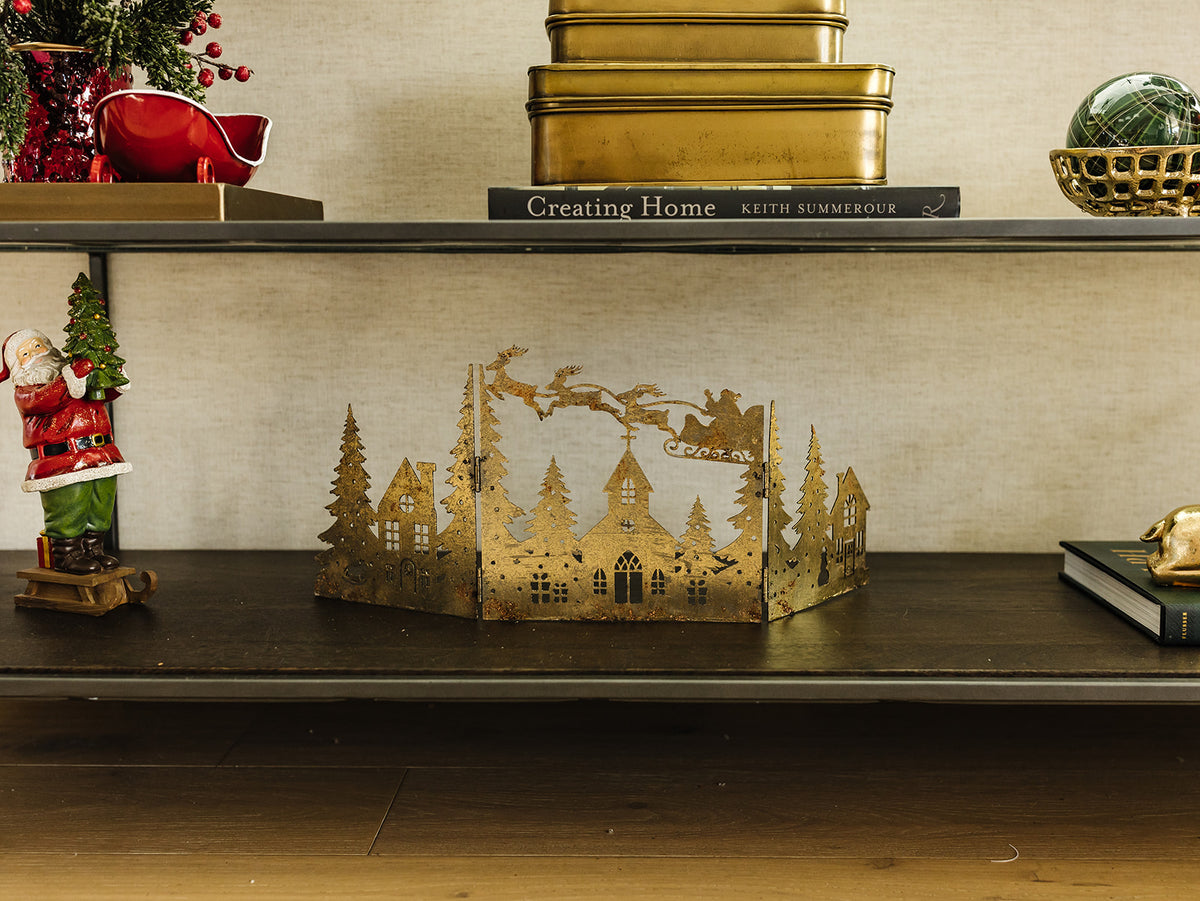 Gold Metal Folding Christmas Scene - 20"x9"