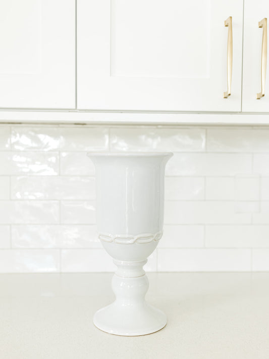 Glazed White Stoneware Urn - 14" (local pick up only on this item) 
