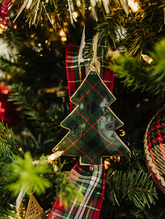 Green Plaid Tree Ornament - 4.25"