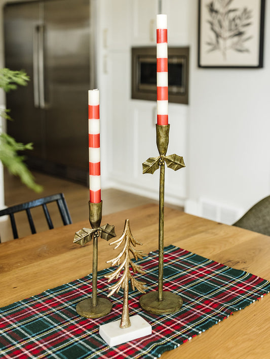 Iron Forged Gold Holly Taper Holders - Set of 3
