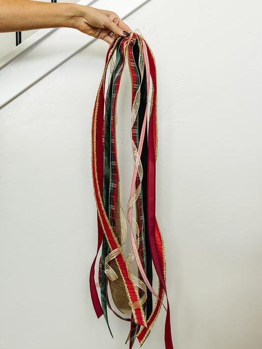 Red/Green Plaid Christmas Ribbon Bundle - 7 Ribbons- 33"