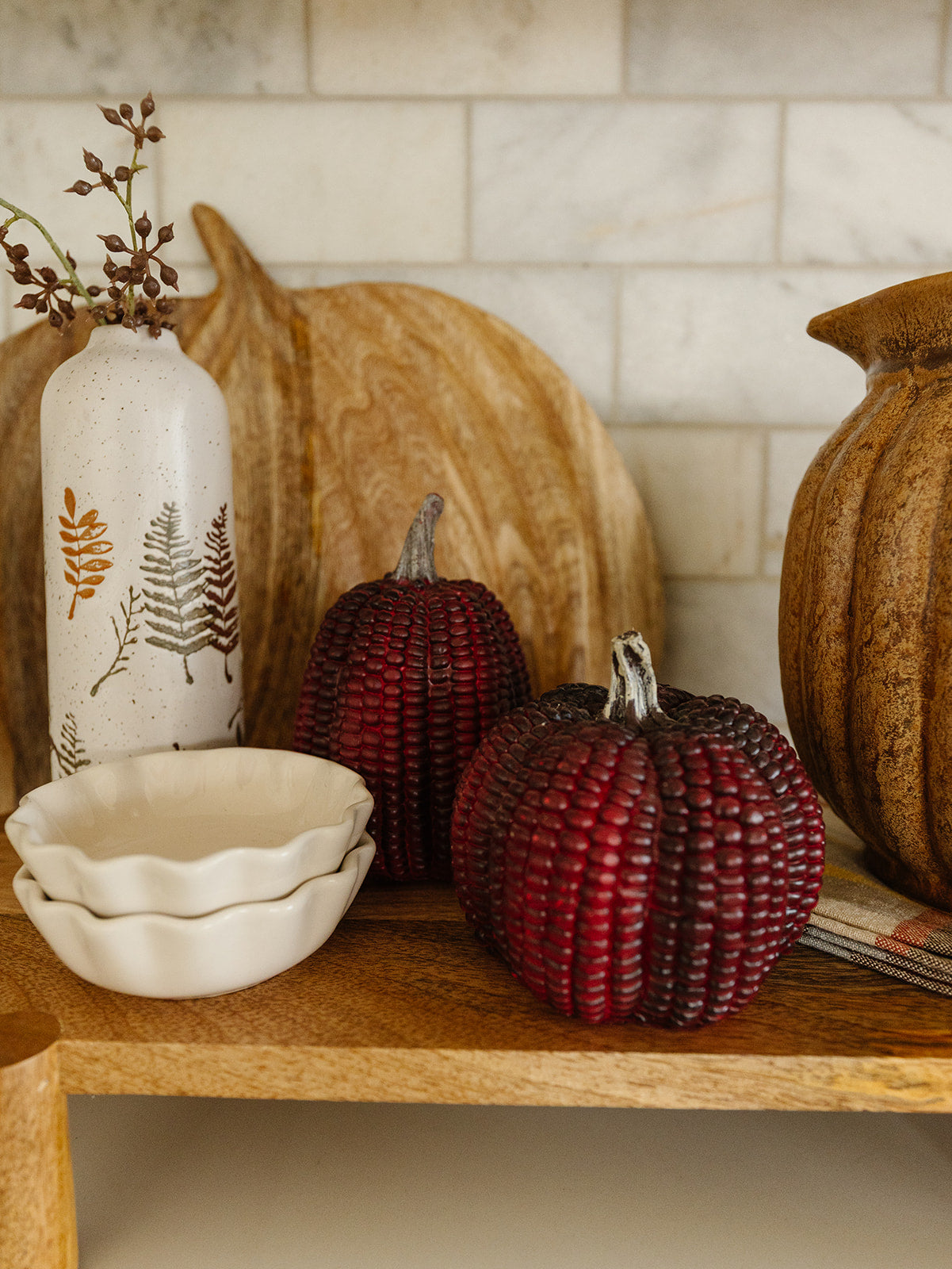 Burgundy ResIn Corn Pumpkins - Set of 2